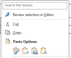 Pasting non-table content into table option icons